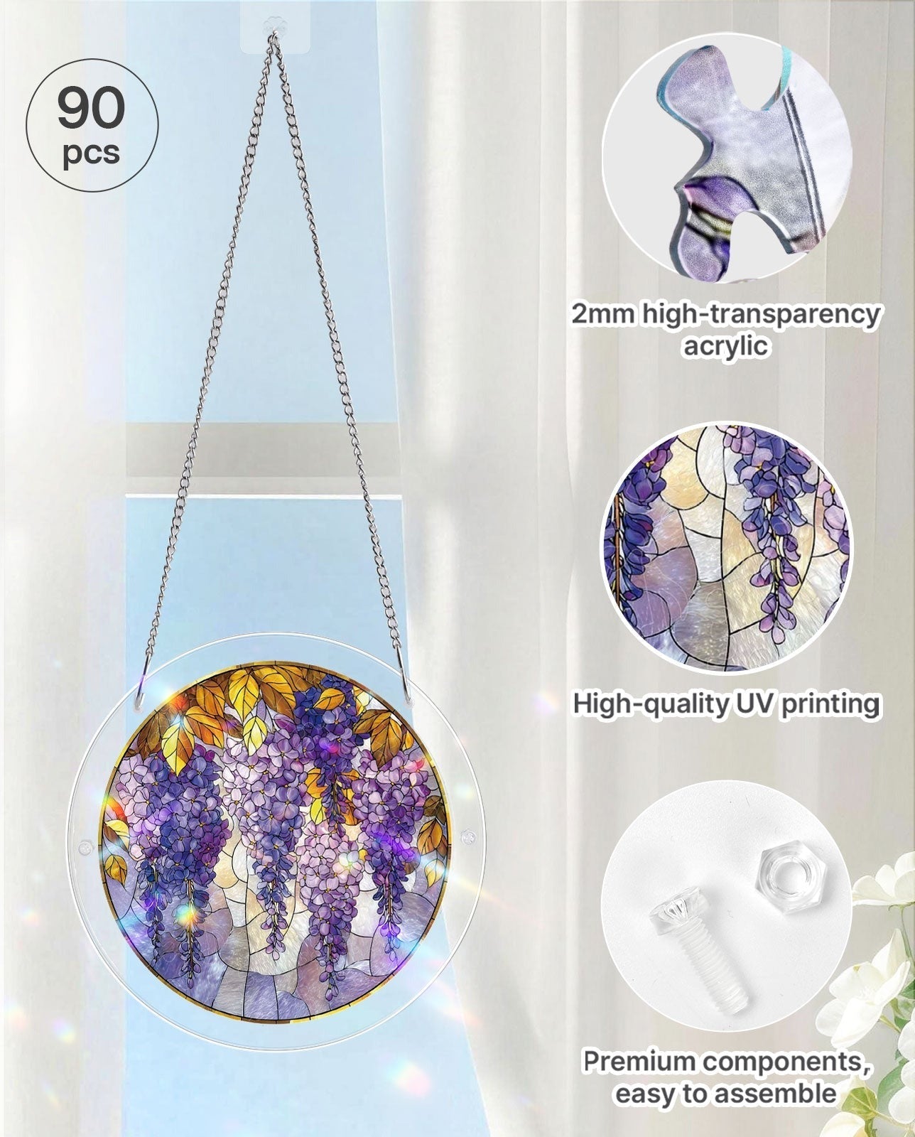 Acrylic Jigsaw Puzzle Suncatcher - Wisteria in Glasslight