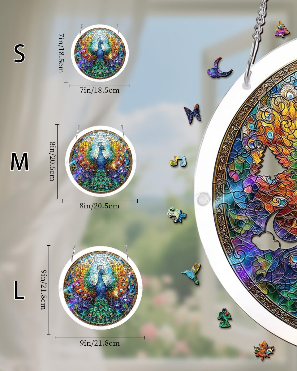 Acrylic Jigsaw Puzzle Suncatcher - Peacock of Radiance