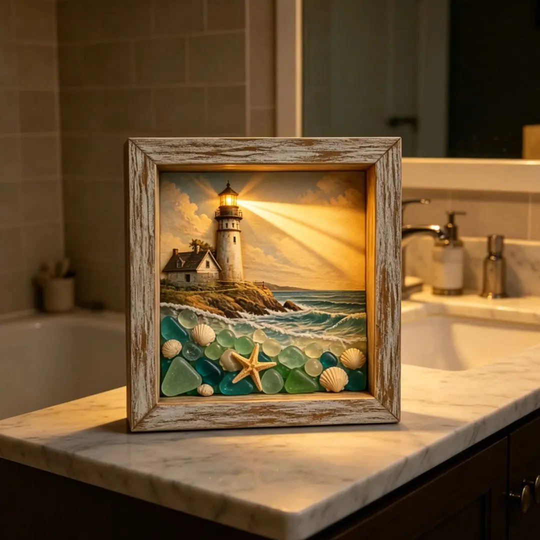 🎁Last Day 49% OFF 🔥💝Coastal Lighthouse Sea Glass Shadow Box Night Light