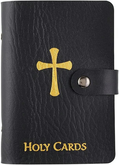 ✝️ Catholic Genuine Leather Holy Card Holder – Pocket Prayer Card Organizer with Snap Closure