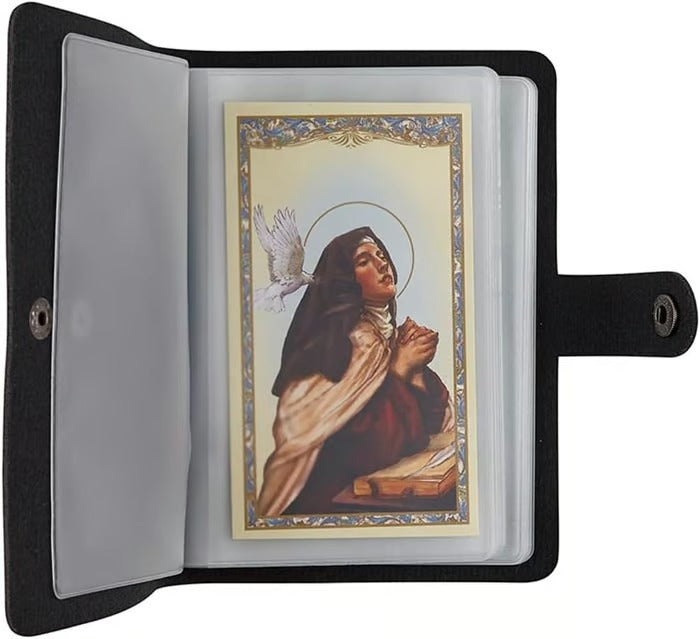 ✝️ Catholic Genuine Leather Holy Card Holder – Pocket Prayer Card Organizer with Snap Closure