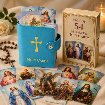 ✝️ Catholic Genuine Leather Holy Card Holder – Pocket Prayer Card Organizer with Snap Closure