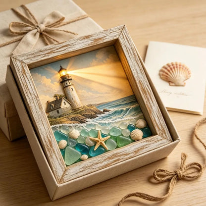 🎁Last Day 49% OFF 🔥💝Coastal Lighthouse Sea Glass Shadow Box Night Light
