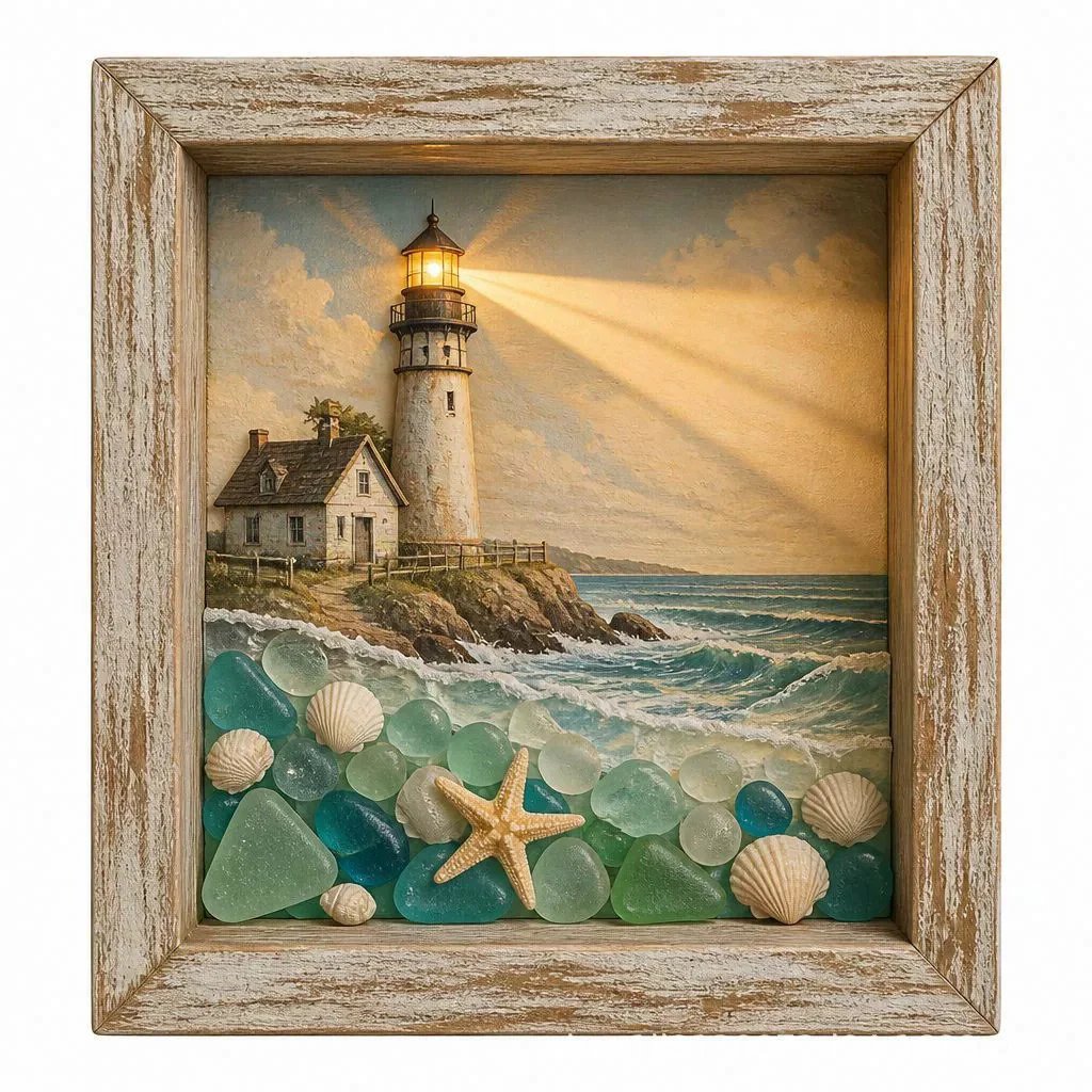 🎁Last Day 49% OFF 🔥💝Coastal Lighthouse Sea Glass Shadow Box Night Light
