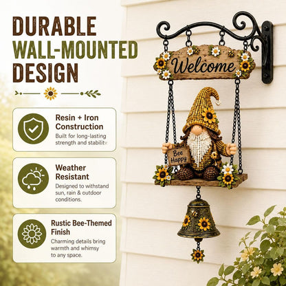 🔔Country Garden Gnome Bell Hanging Sign, Bee Themed Farmhouse Outdoor Porch Wall Decor