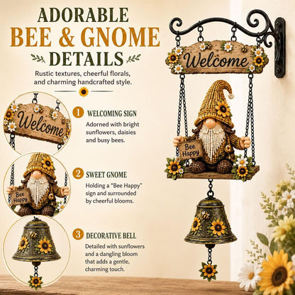🔔Country Garden Gnome Bell Hanging Sign, Bee Themed Farmhouse Outdoor Porch Wall Decor
