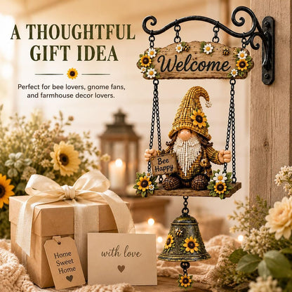 🔔Country Garden Gnome Bell Hanging Sign, Bee Themed Farmhouse Outdoor Porch Wall Decor