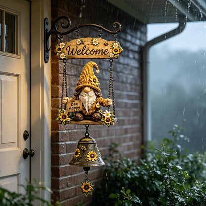 🔔Country Garden Gnome Bell Hanging Sign, Bee Themed Farmhouse Outdoor Porch Wall Decor