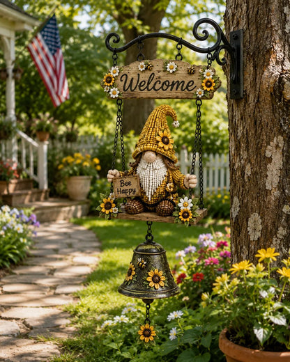 🔔Country Garden Gnome Bell Hanging Sign, Bee Themed Farmhouse Outdoor Porch Wall Decor