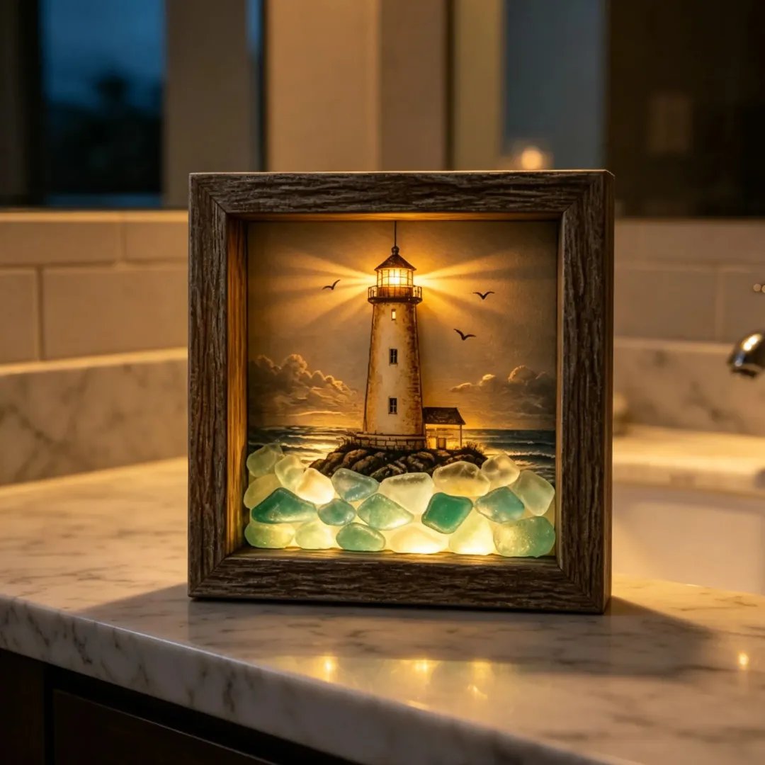 🎁Last Day 49% OFF 🔥💝Coastal Lighthouse Sea Glass Shadow Box Night Light