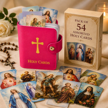 ✝️ Catholic Genuine Leather Holy Card Holder – Pocket Prayer Card Organizer with Snap Closure