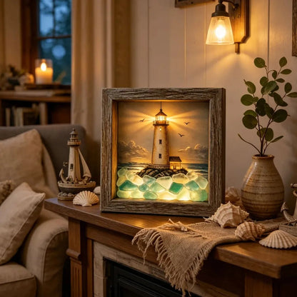 🎁Last Day 49% OFF 🔥💝Coastal Lighthouse Sea Glass Shadow Box Night Light