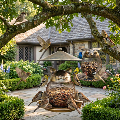 🔥Limited Time 50% OFF🐱Vintage Metal Animal Bird Feeder | Owl & Cat Hanging Wild Bird Feeders