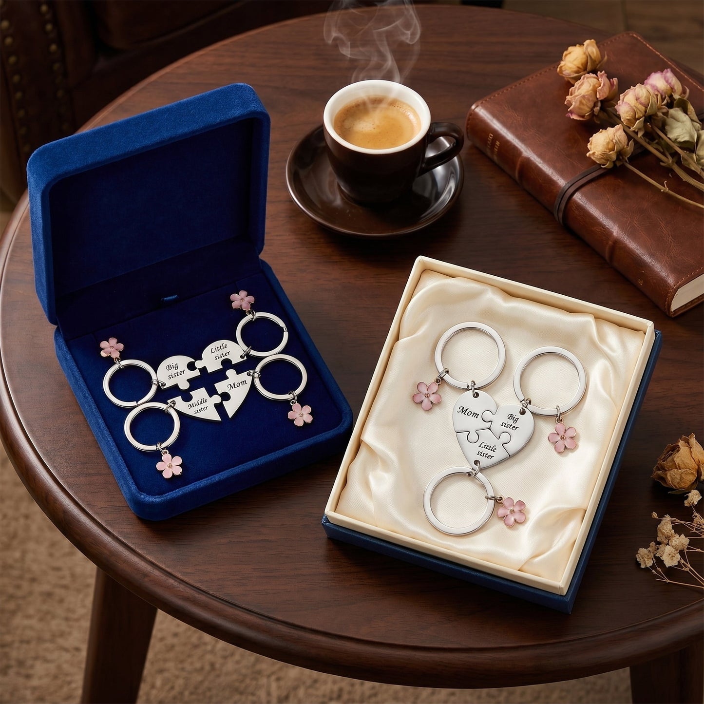 Mom & Sisters Heart Puzzle Keychain Set, Matching Family Gift for Mom & Daughters (2 Styles)