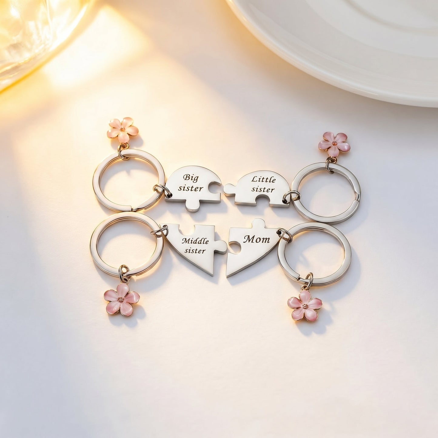 Mom & Sisters Heart Puzzle Keychain Set, Matching Family Gift for Mom & Daughters (2 Styles)