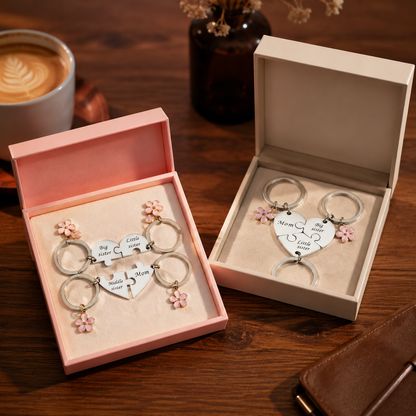 Mom & Sisters Heart Puzzle Keychain Set, Matching Family Gift for Mom & Daughters (2 Styles)